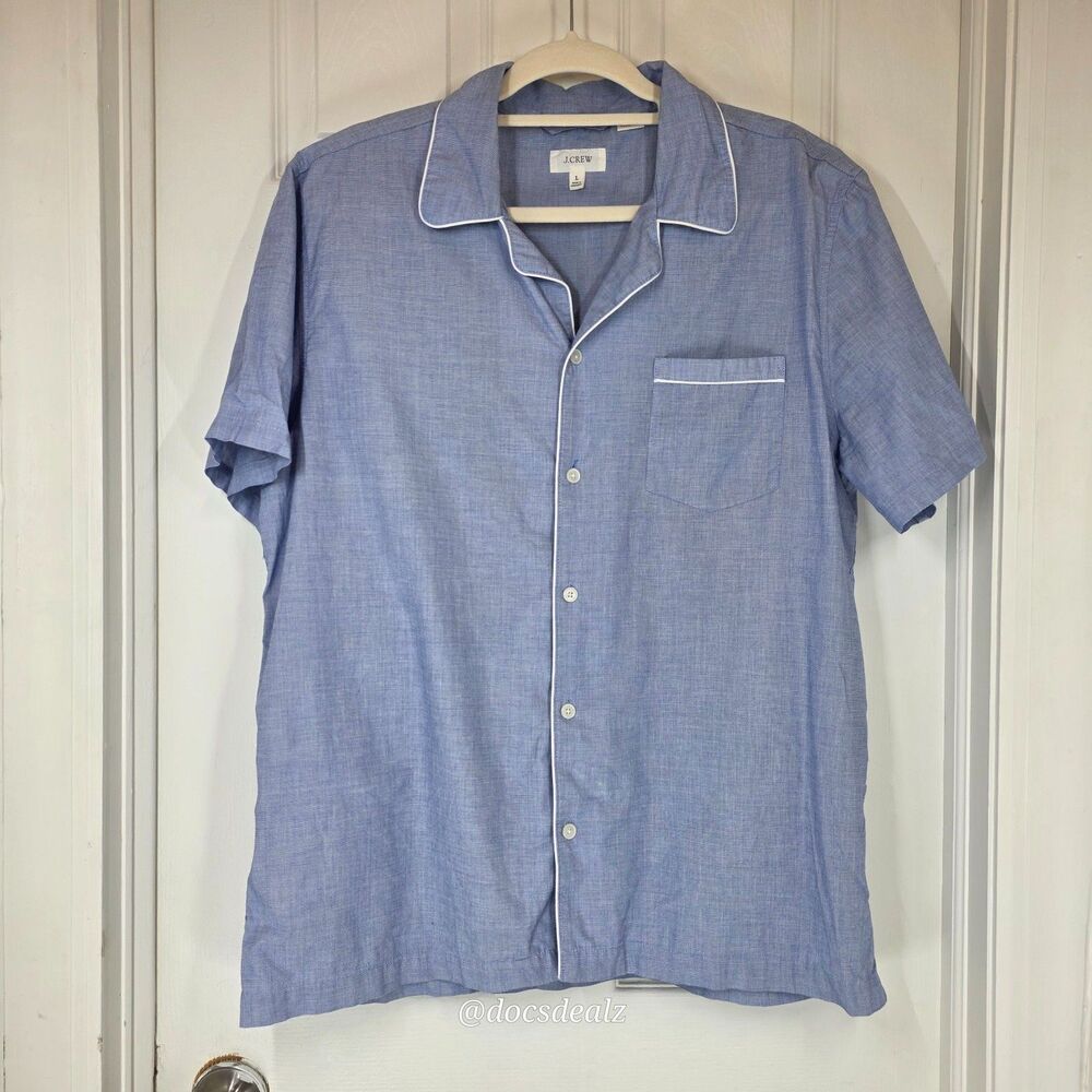 J. Crew Button Up Short-Sleeve Blue Shirt Men's Large